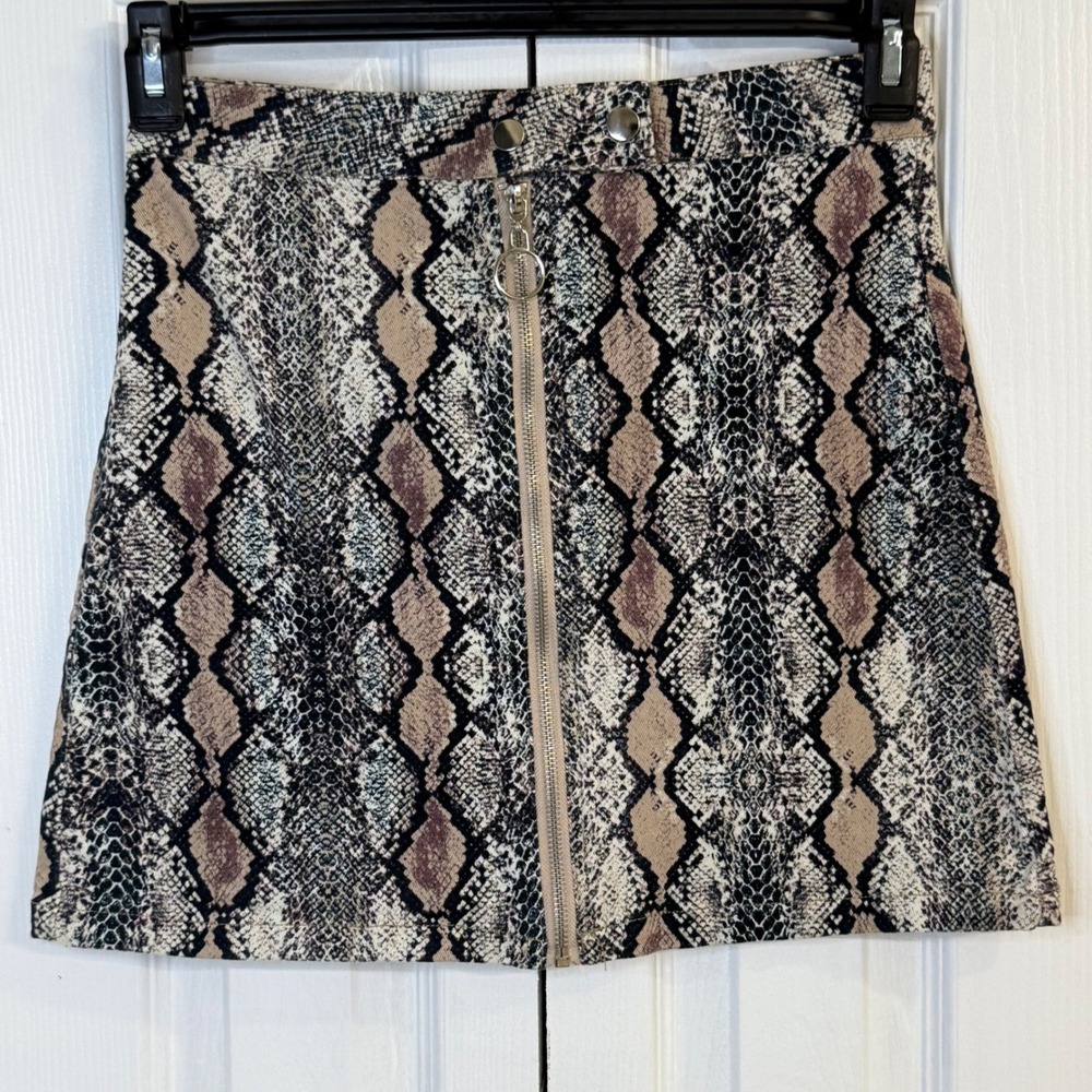Altard State Mini Skirt Snake skin Print Zipper Front Tan Brown Women's Size M